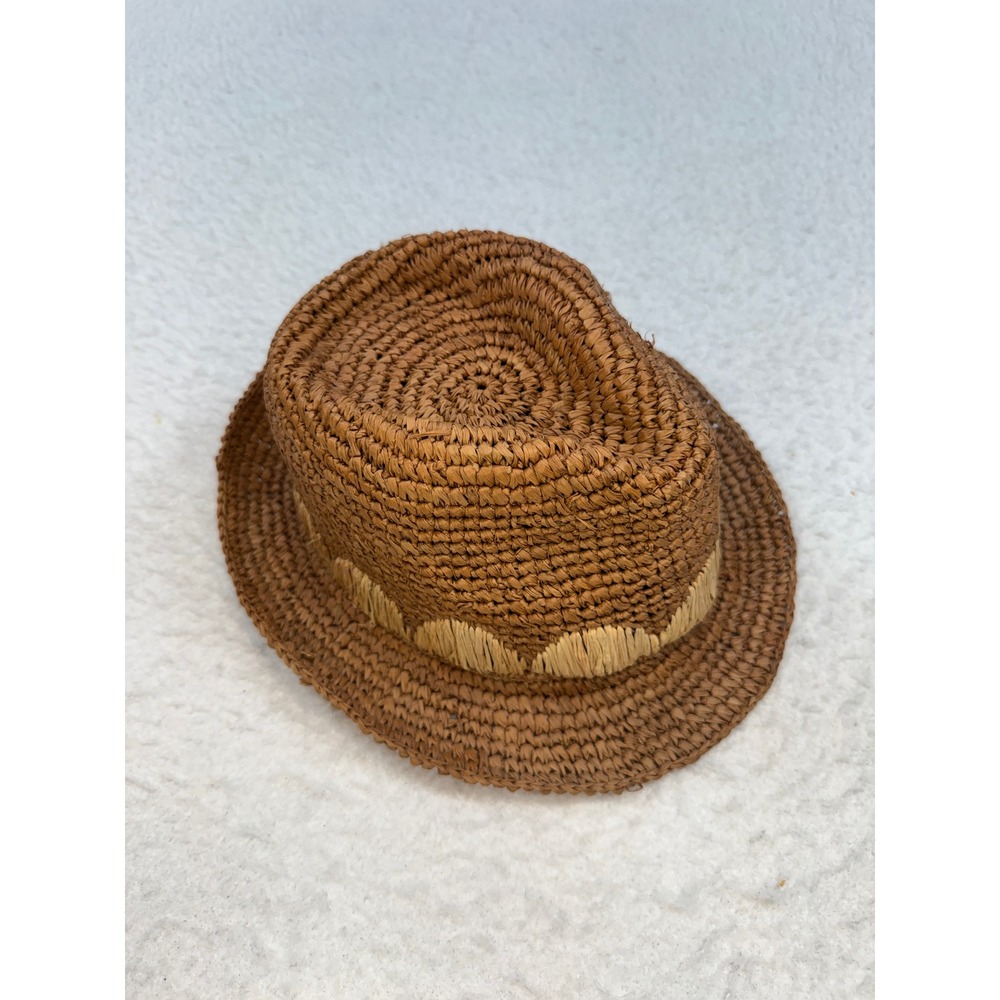 Roxy Womens Straw Fedora Hat Brown Woven Paper Beach Sun Hat Size S/M